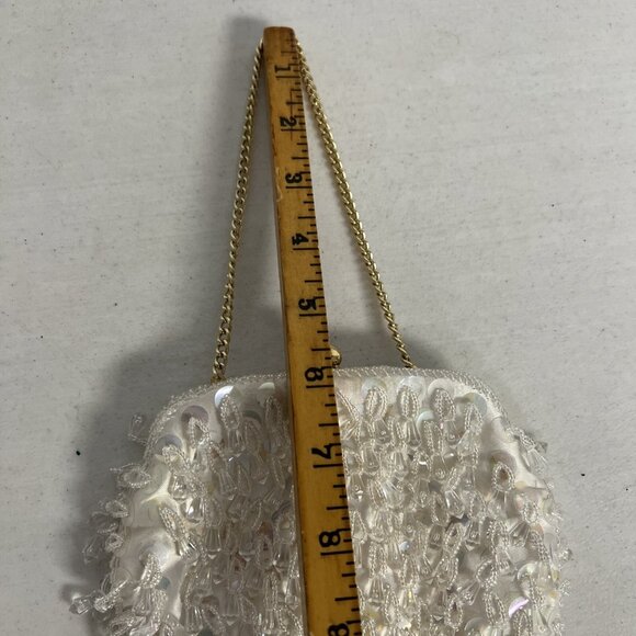 Vintage Looped Beads White Purse Hong Kong Gold Short Strap Chain - Picture 6 of 6